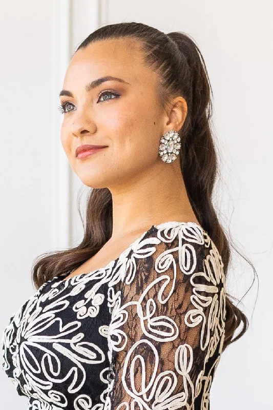 Drop Earrings for Formal Attire -Southwestern Flower Studs with Clear Stones