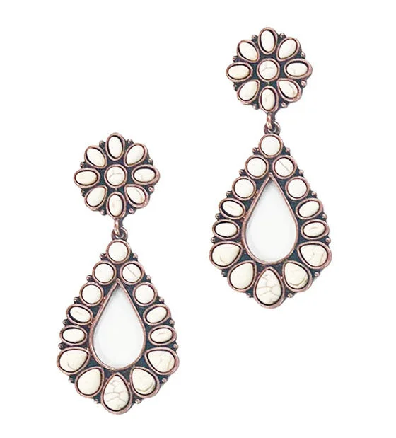 Drop Earrings for Graduation Day -Cream Flower with Hoops