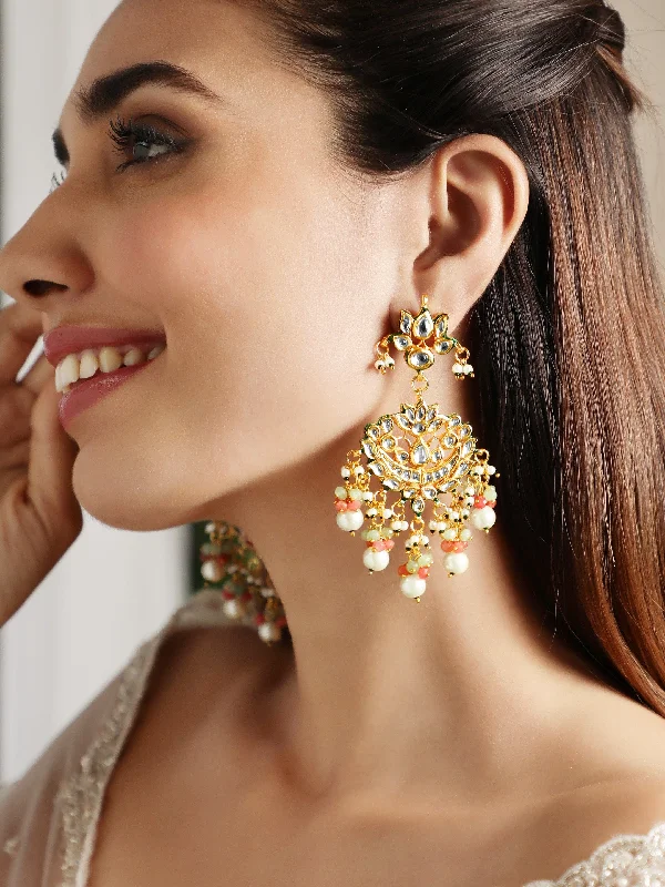 Drop Earrings with Infinity Symbols -Rubans 22K Gold plated Kundan crystal with baroque pearls and pastel beaded statement Regal Chandbali Earrings