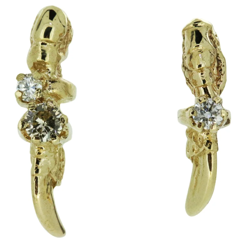 Drop Earrings for Valentine's Day -Diamond Claw Studs with Rings - 9ct Gold