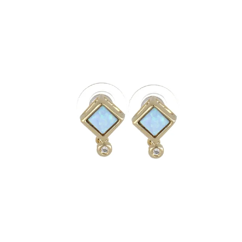 Animal Print Drop Earrings for Fun -John Medeiros : Opalas Do Mar Single Blue Opal With CZ Gold Post Earrings