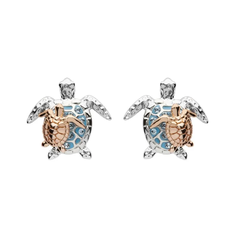 Round Drop Earrings for Classic -Ocean : Mother & Baby Turtle Stud Earrings With Crystals