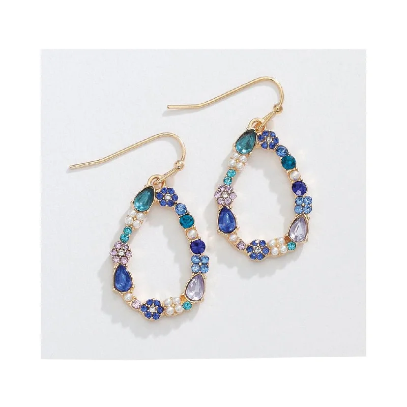 Lightweight Drop Earrings for All Day -Periwinkle by Barlow :  Blue Drops with Floral Crystal Inlay - Earrings