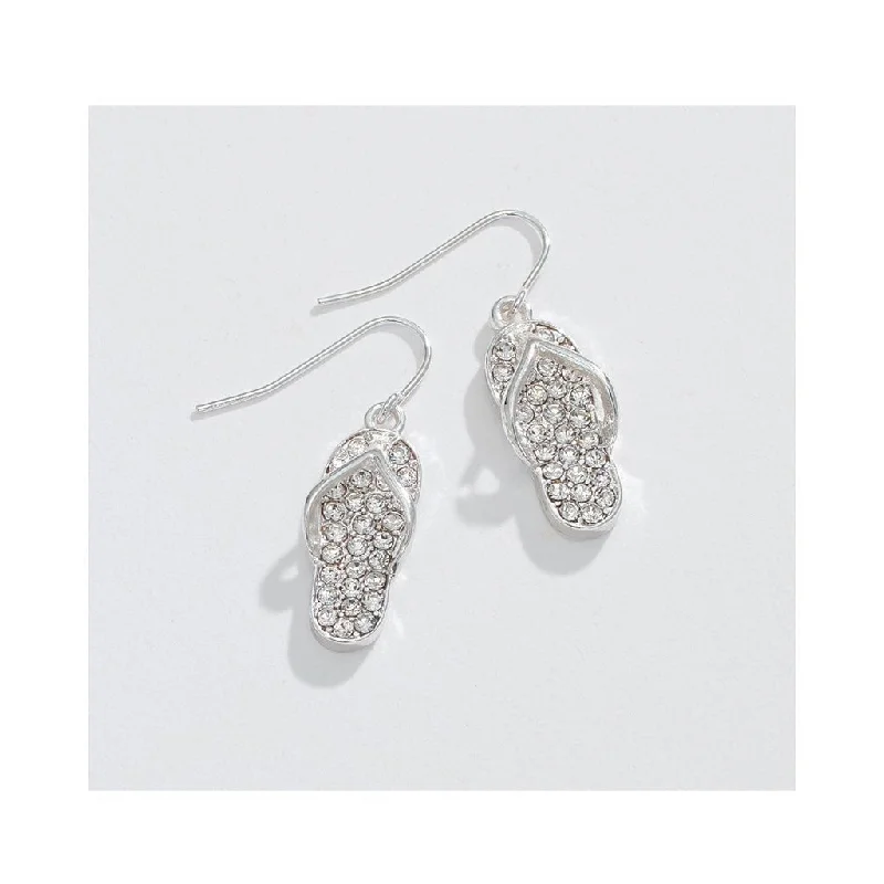 Short Drop Earrings for Subtle -Periwinkle by Barlow : Silver Flipflop with Clear Crystals   - Earrings