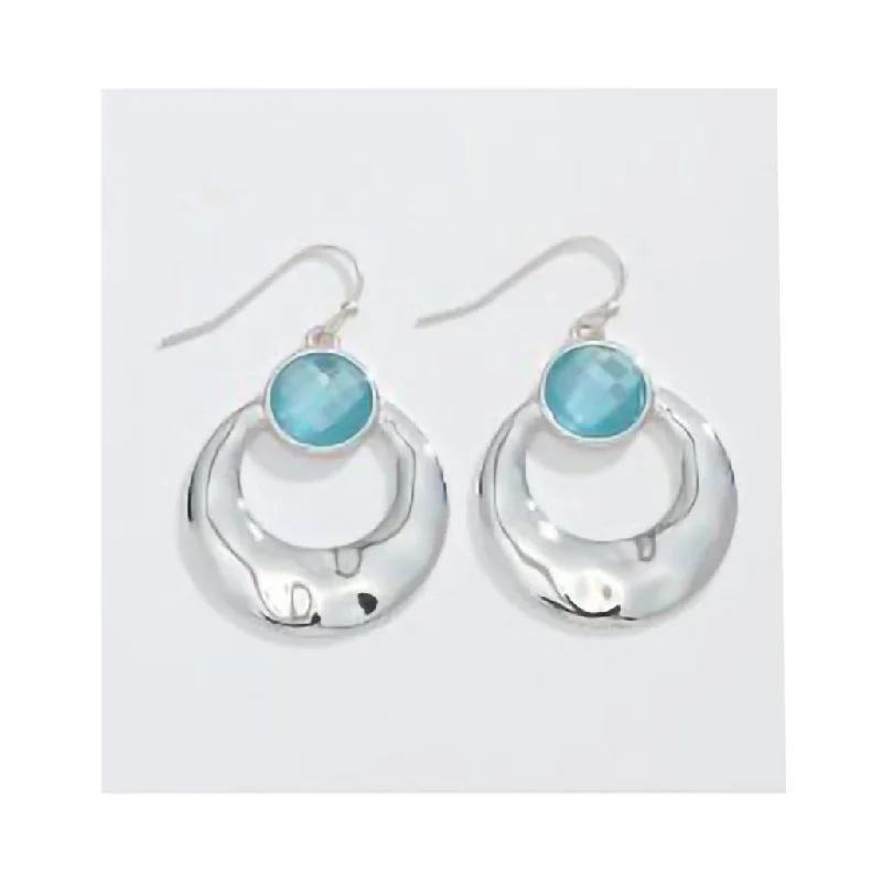 Bohemian Drop Earrings with Tassels -Periwinkle by Barlow :  Hammered Silver Drop With Faceted Aqua Crystals - Earrings