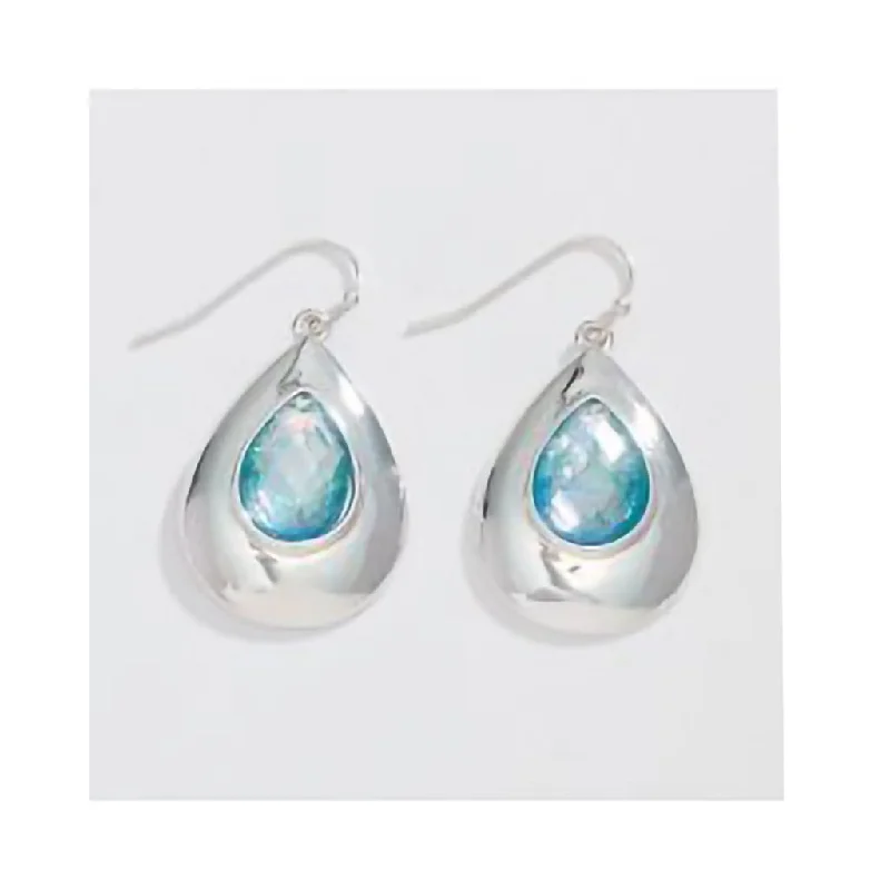 Celtic Drop Earrings with Knotwork -Periwinkle by Barlow : Polished Silver Teardrop with Aqua Glitter Crystals  - Earrings