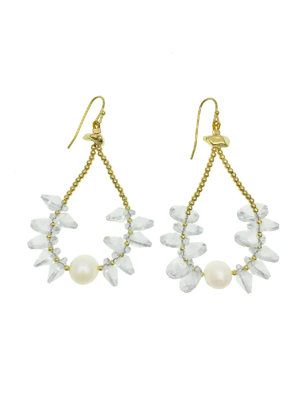 Lead Free Drop Earrings for Health -Teardrop Crystals with Freshwater Pearls Hook Earrings AE057