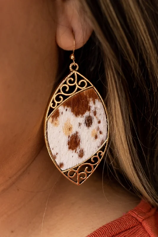 Drop Earrings for Wedding Ceremony -Cowhide Serenade: Gilded Gold Scroll Earrings with a Twist