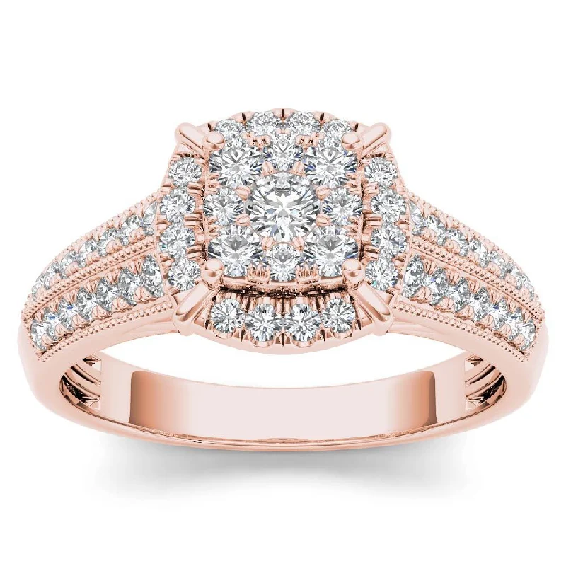 Engagement rings with faceted jade for calm -De Couer 10k Rose Gold 1/2ct TDW Diamond Cluster Halo Engagement Ring - Pink