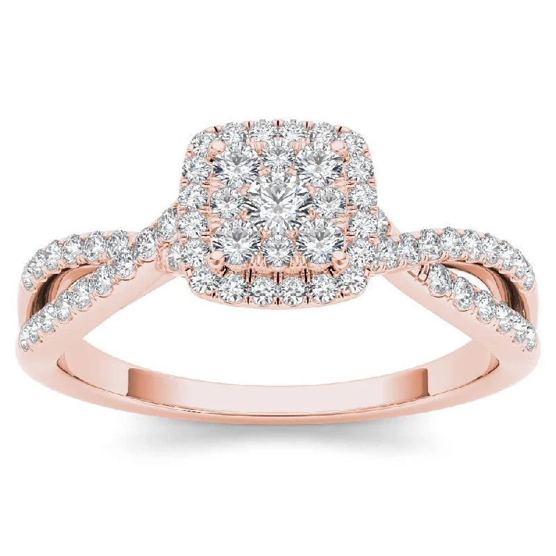 Engagement rings with modern open-band opal -De Couer 10k Rose Gold 1/2ct TDW Diamond Halo Engagement Ring - Pink