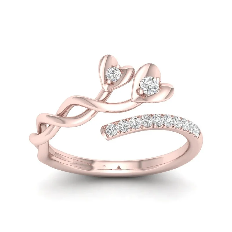 Engagement rings with hidden aquamarine stone accents -De Couer 10k Rose Gold 1/6ct TDW Diamond Heart Promise Ring