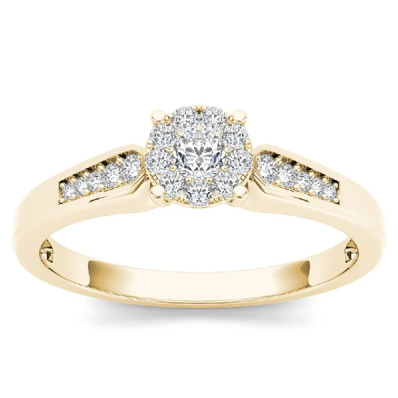 Engagement rings with classic round sapphire brilliance -De Couer 10k Yellow Gold 1/4ct TDW Diamond Cluster Engagement Ring