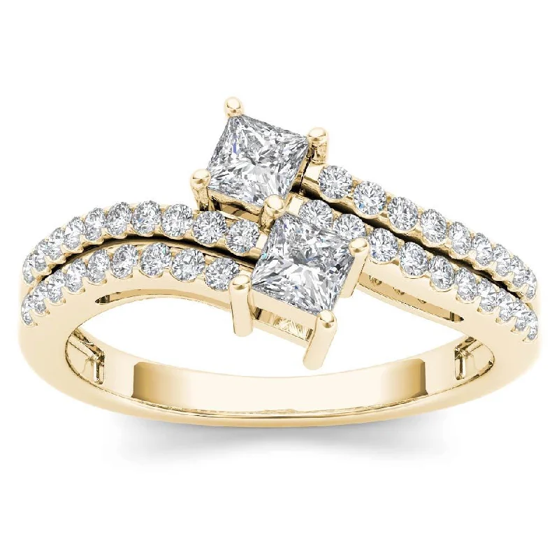 Engagement rings with split-shank topaz designs -De Couer 14k Yellow Gold 3/4ct TDW Two-Stone Diamond Engagement Ring