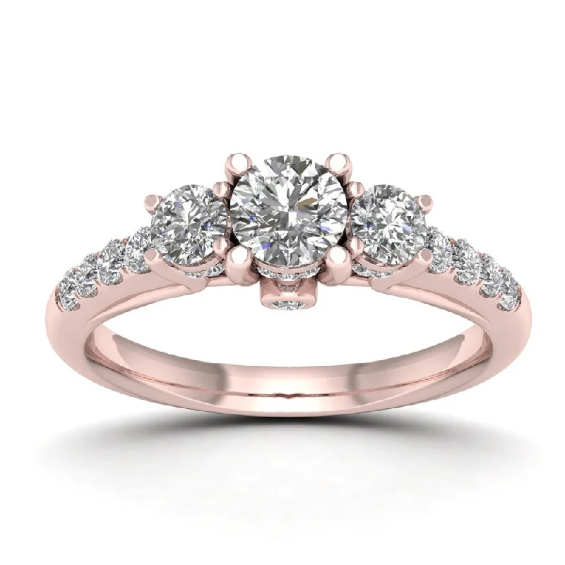 Engagement rings with asymmetrical halo of jade -De Couer 1ct TDW Diamond Three-Stone Anniversary Ring (H-I, I2) - Pink