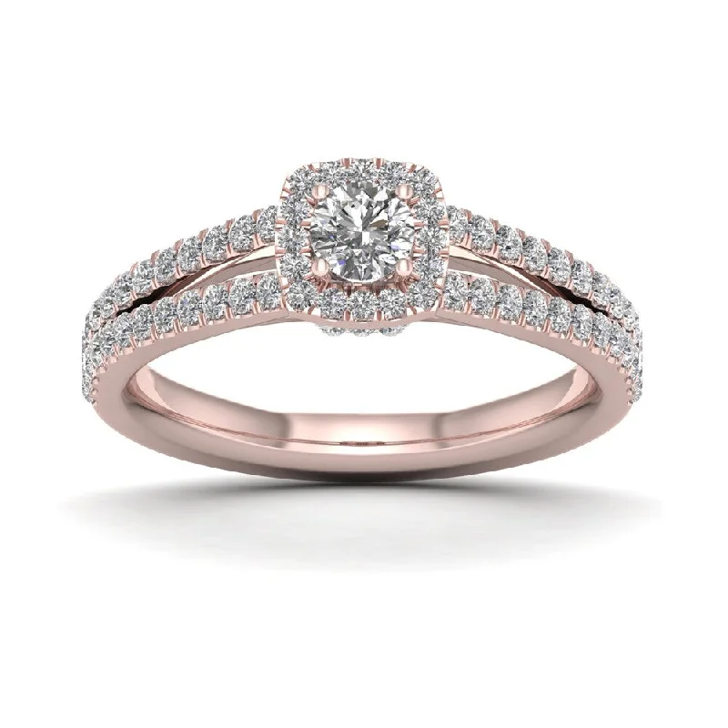 Engagement rings with subtle engraved turquoise bands -De Couer IGI Certified 3/4ct TDW Diamond Split Shank Ring - Pink