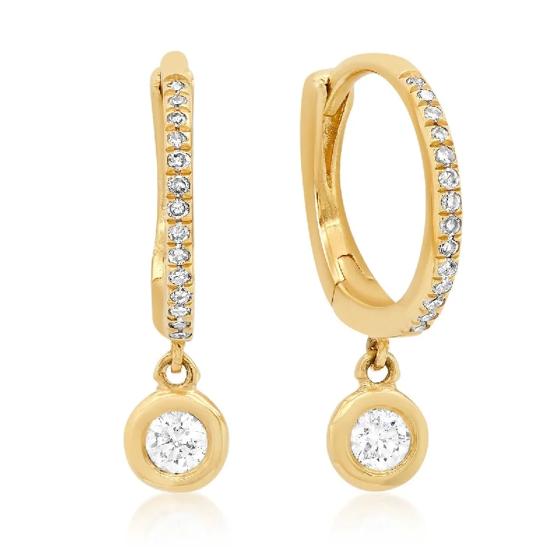 Ethnic Drop Earrings with Tribal Design -Diamond Huggie Earrings with Bezel Diamond Drop