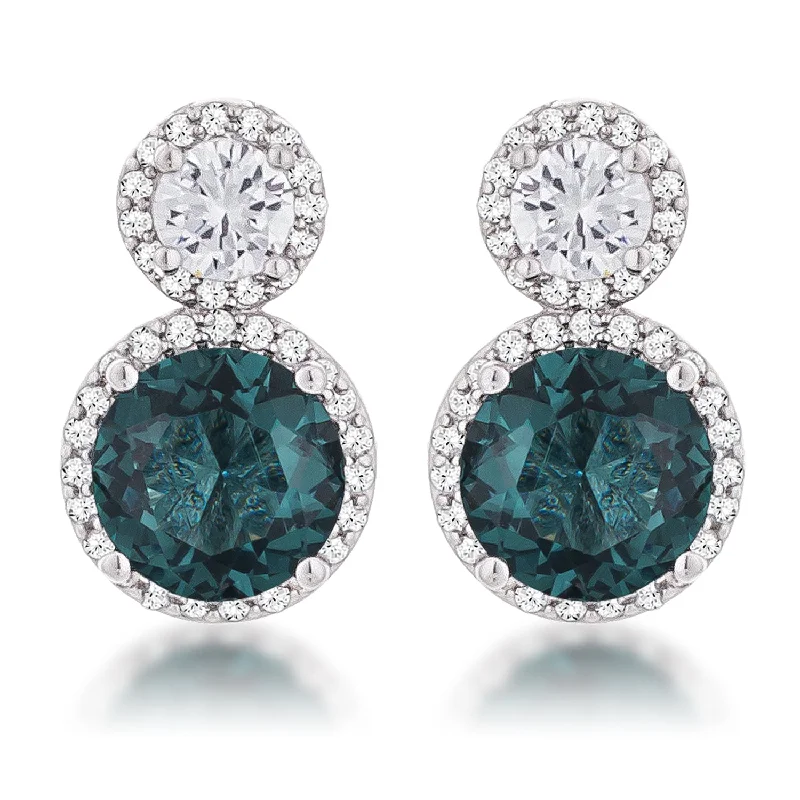 Contemporary Drop Earrings for Fashion -LOVCIA Rhodium Plated Snowman CZ Earrings with Blue Green Stones