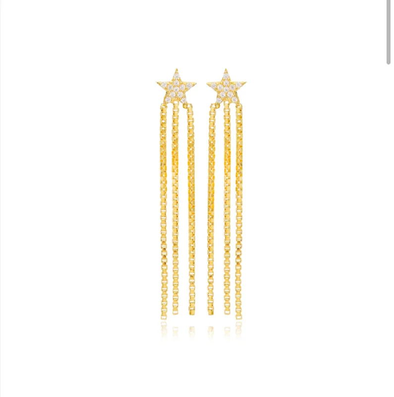 Drop Earrings with Abstract Designs -Earrings - Star with Fringe Studs - SALE!