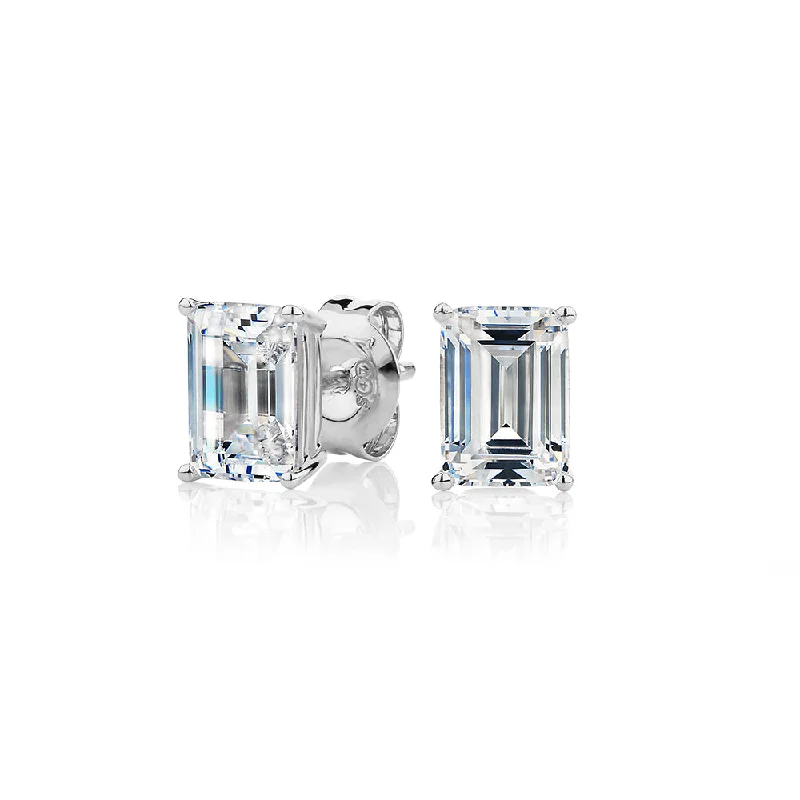 Floral Drop Earrings with Petals -Emerald Cut stud earrings with 2 carats* of diamond simulants in 10 carat white gold