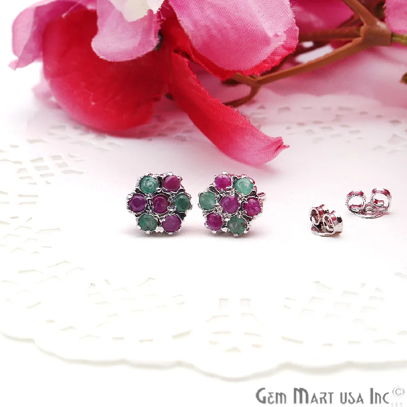 Star Shaped Drop Earrings for Charm -Emerald With Ruby 10mm Sterling Silver Round Shape Stud Earring