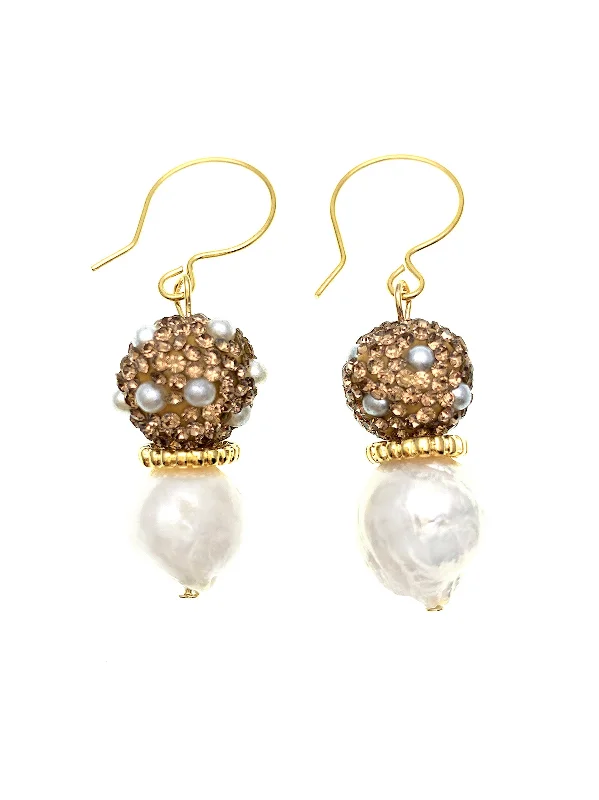 Drop Earrings for Evening Gown -Freshwater Pearls With Rhinestones Bordered Pearls Classic Earrings FE021