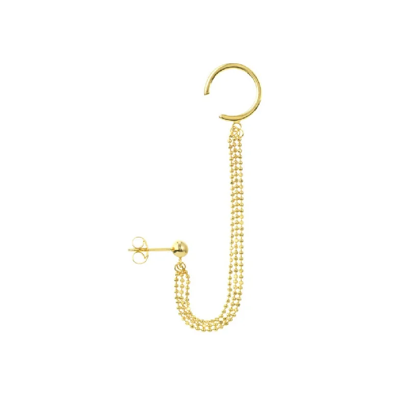 Lead Free Drop Earrings for Health -Gold Ear Cuff with Triple Ball Chain Stud Earring