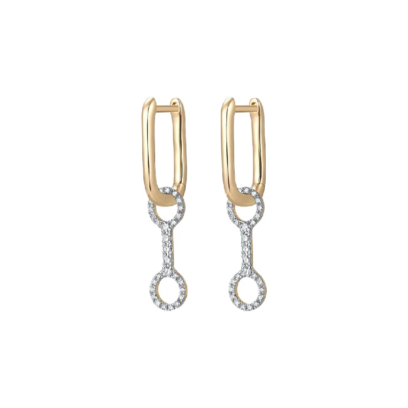 Drop Earrings with Etched Designs -Gold Huggie with Diamond Bone Chain Drop