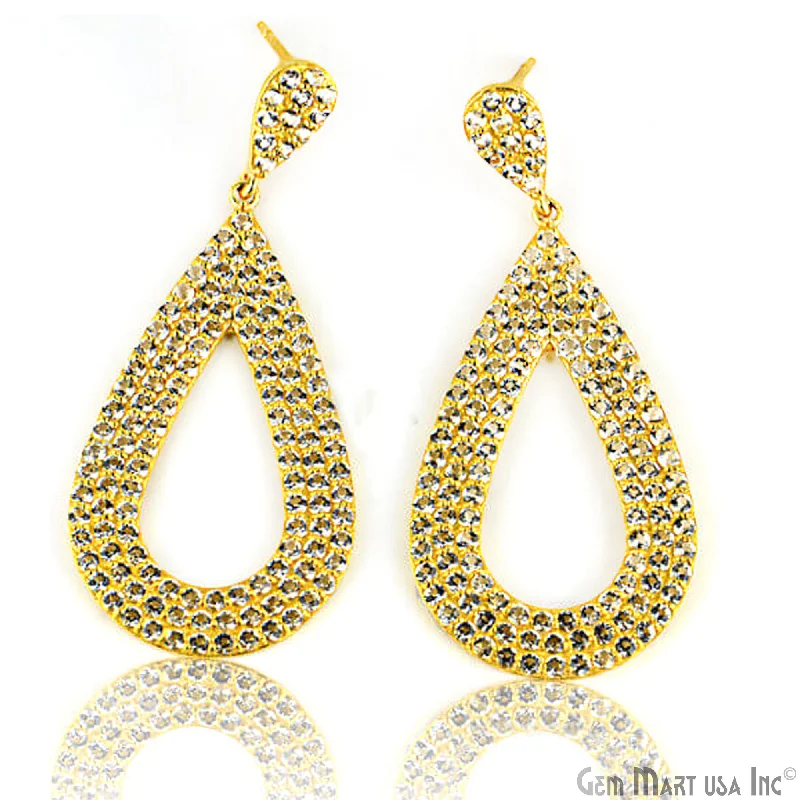 Drop Earrings for Evening Gown -Gold Vermeil Studded With Micro Pave White Topaz 26x60mm Dangle Earring