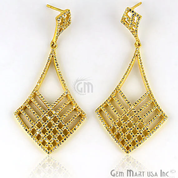 Drop Earrings with Infinity Symbols -Gold Vermeil Studded With Micro Pave White Topaz 29x60mm Dangle Earring