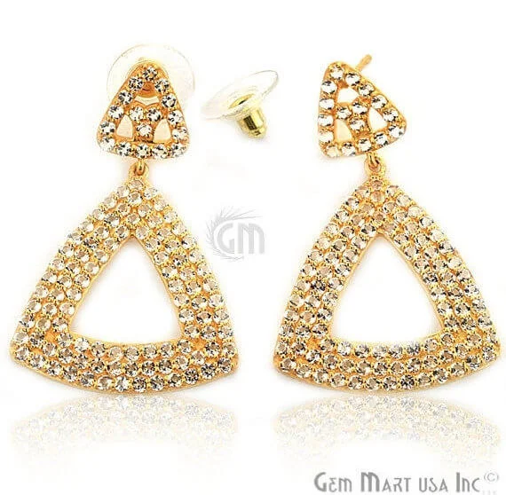 Oval Drop Earrings for Grace -Gold Vermeil Studded With Micro Pave White Topaz 45x29mm Dangle Earring