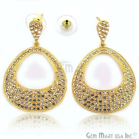 Short Drop Earrings for Subtle -Gold Vermeil Studded With Micro Pave White Topaz 51x34mm Dangle Earring