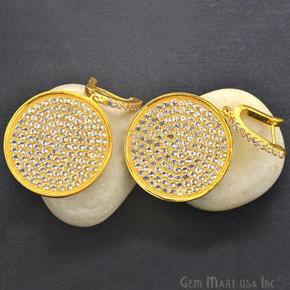 Drop Earrings with Vine Designs -Gold Vermeil Studded With Micro Pave White Topaz 52x31mm Dangle Earring