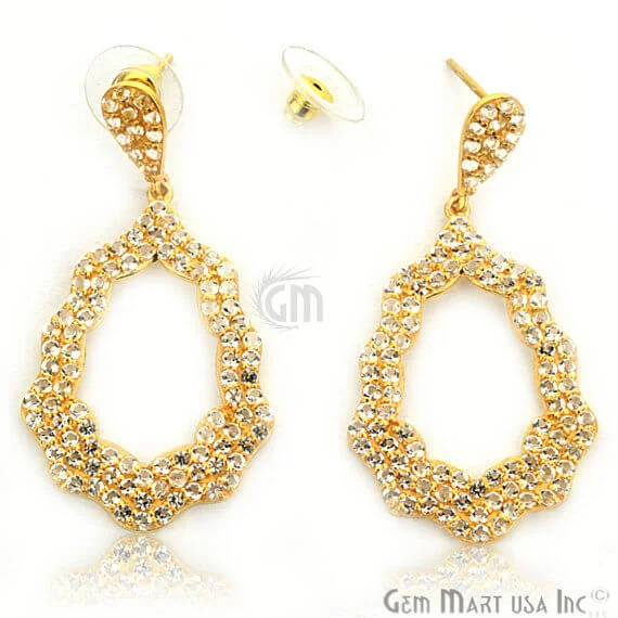 Gemstone Drop Earrings for Color -Gold Vermeil Studded With Micro Pave White Topaz 53x27mm Dangle Earring