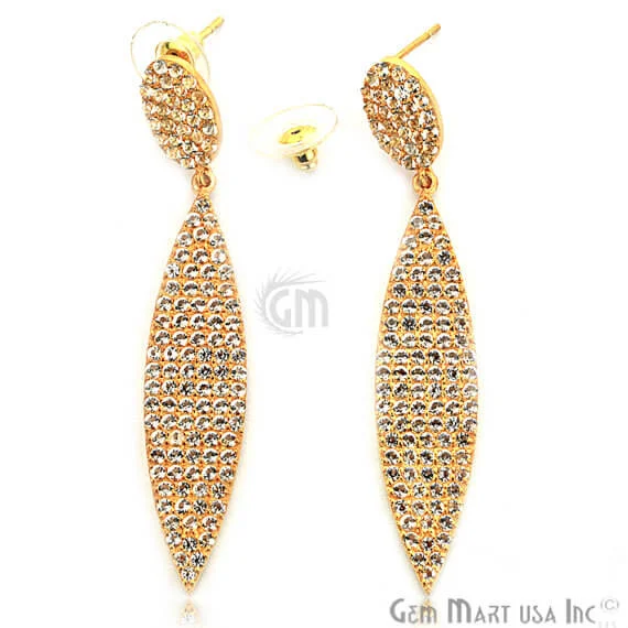 Star Shaped Drop Earrings for Charm -Gold Vermeil Studded With Micro Pave White Topaz 70x12mm Dangle Earring