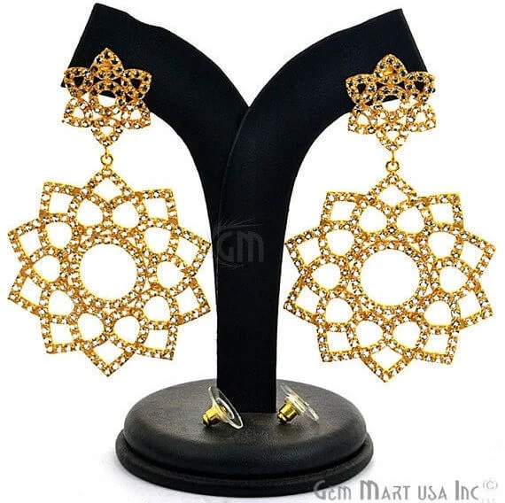 Pearl Drop Earrings for Elegance -Gold Vermeil Studded With Micro Pave White Topaz 76x41mm Dangle Earring