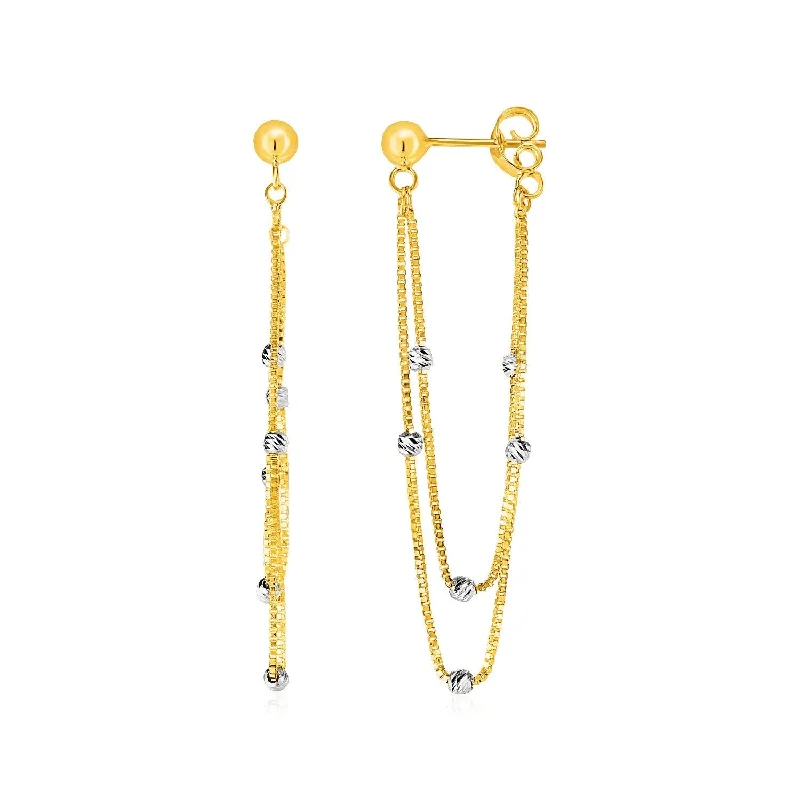 Drop Earrings for Office Wear -LOVCIA Luxury Two-Tone Gold Chain Earrings with Bead Detailing and Push-back Clasps