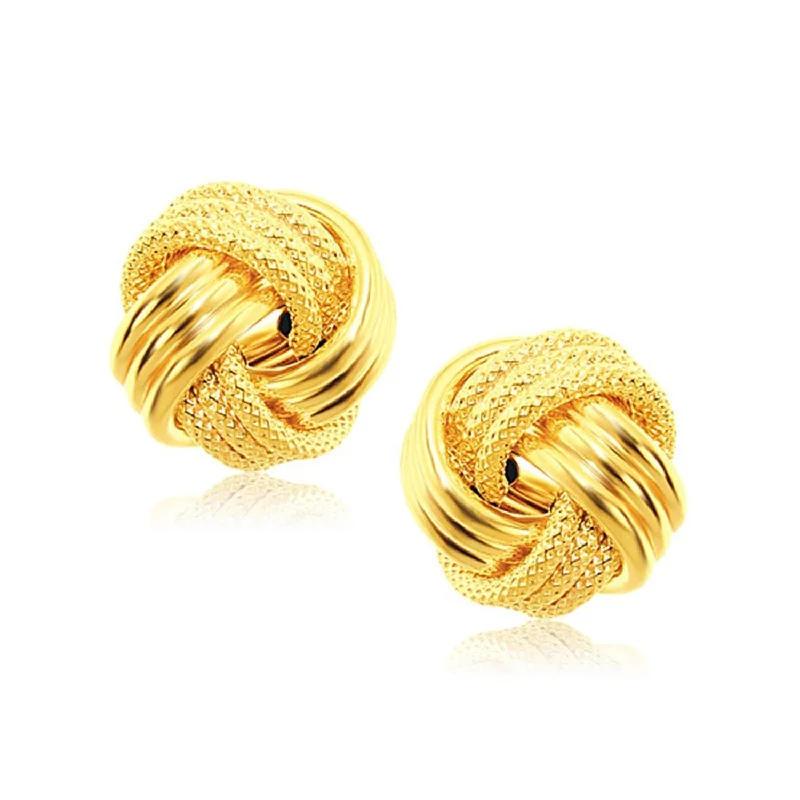 Drop Earrings for Birthday Celebration -LOVCIA Luxury 14k Yellow Gold Love Knot Stud Earrings with Textured Finish (12.7mm)