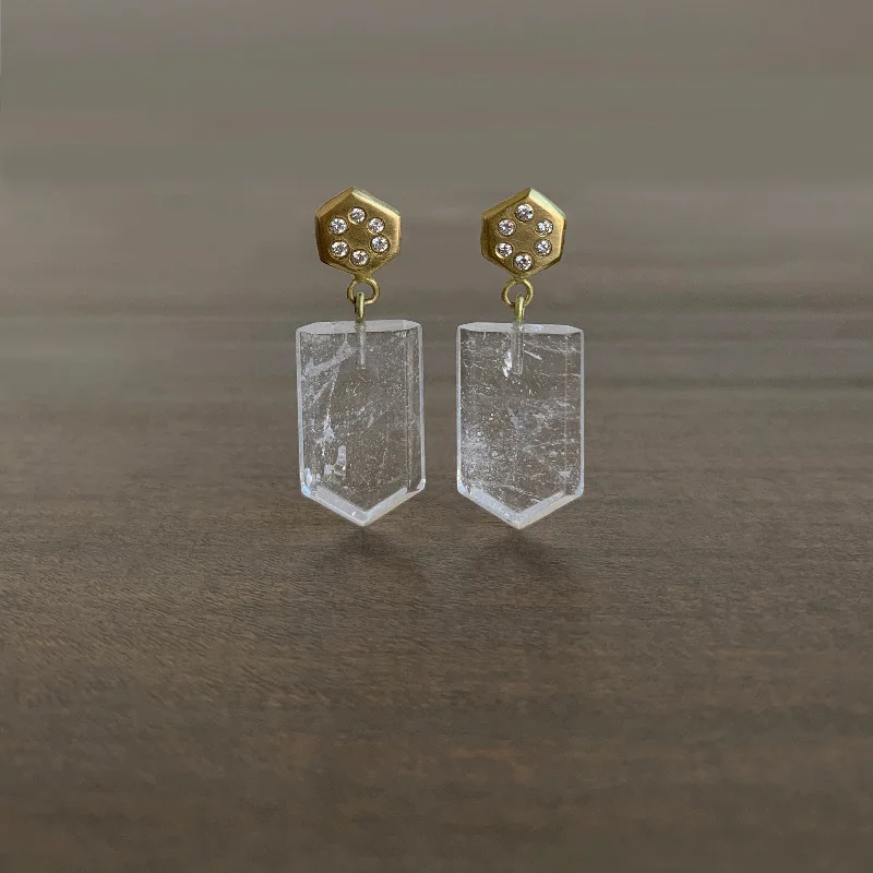 Drop Earrings for Yoga Session -Quartz Pentagon Earrings with Diamonds