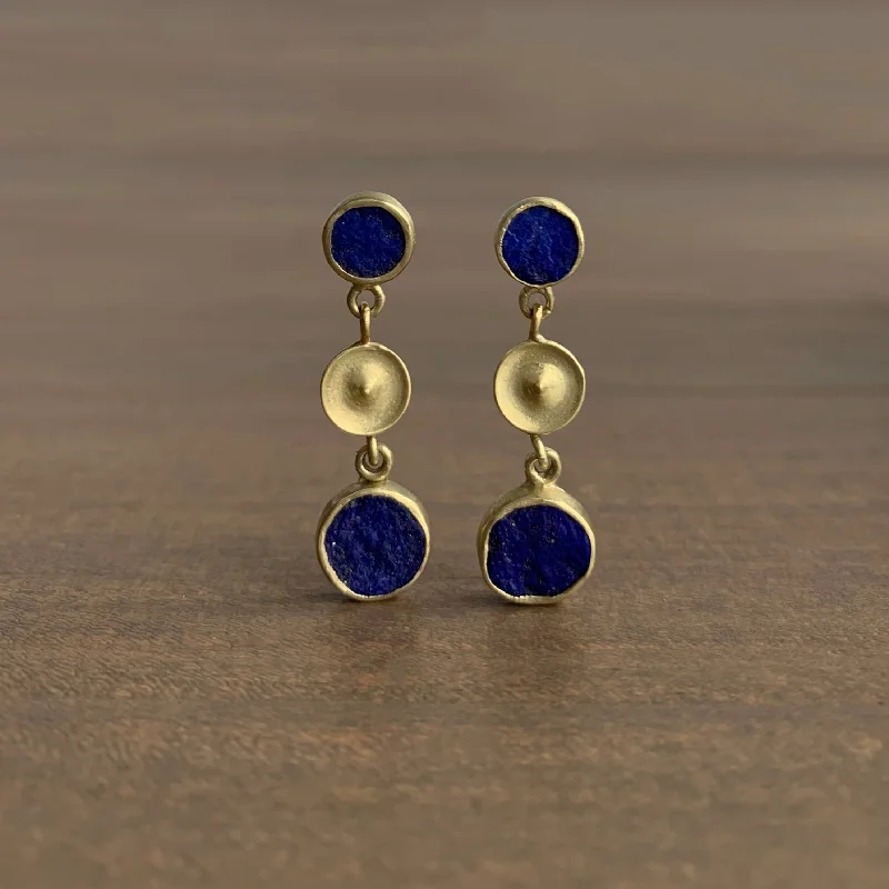 Drop Earrings with Crown Designs -Temple Earrings with Lapis Lazuli