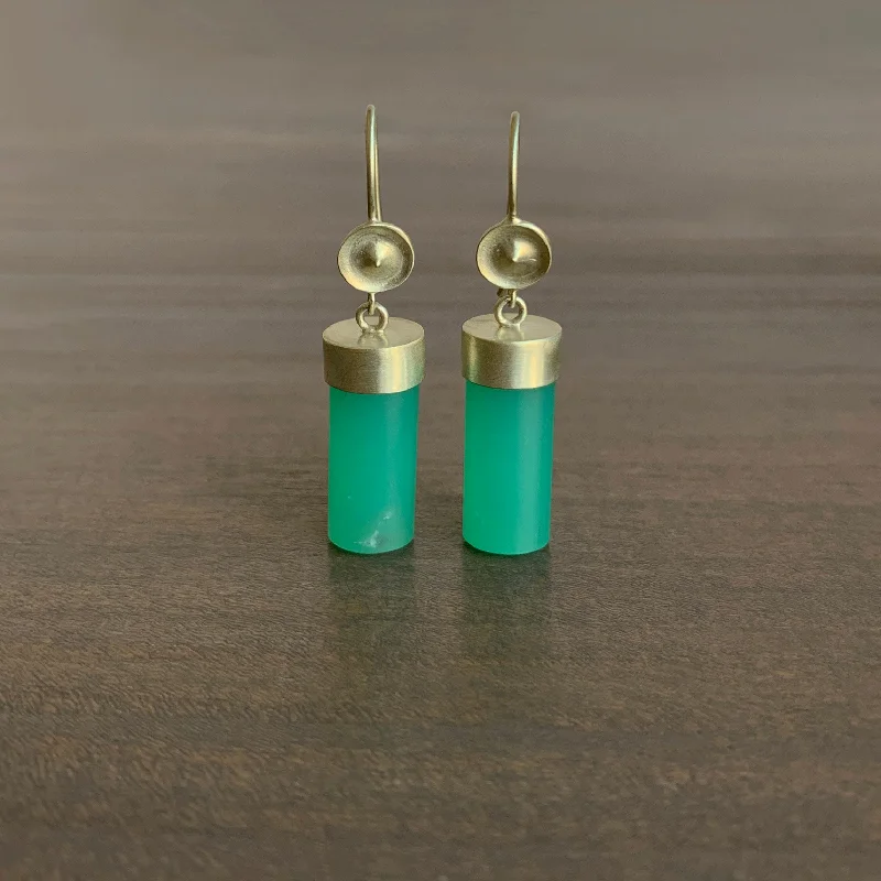 Drop Earrings for School Uniform -Temple Earrings with Chrysoprase Cylinders