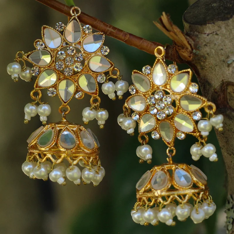 Adjustable Drop Earrings for Custom Fit -KUNDAN JHUMKA WITH PEARLS