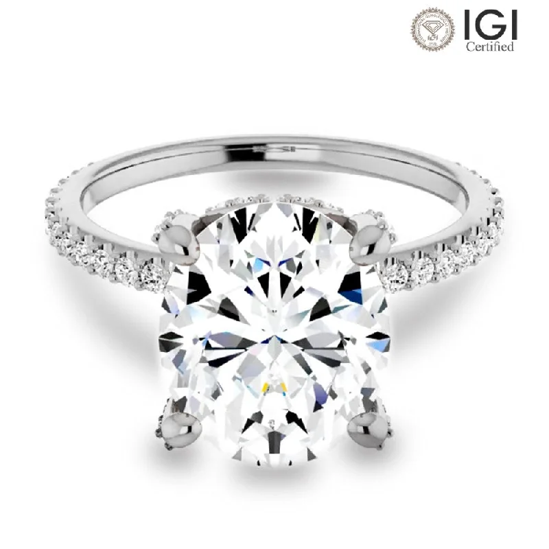 Women’s stretch rings for adjustable comfort fit -Lab Grown Oval Diamond Engagement Ring With Hidden Halo IGI Certified