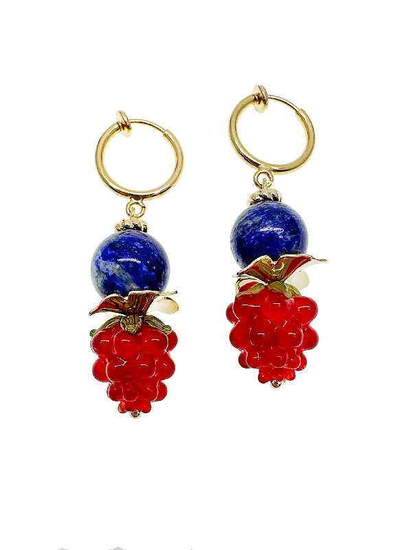 Star Shaped Drop Earrings for Charm -Blue Lapis with Red Rasberry Clip-on Earrings JE018