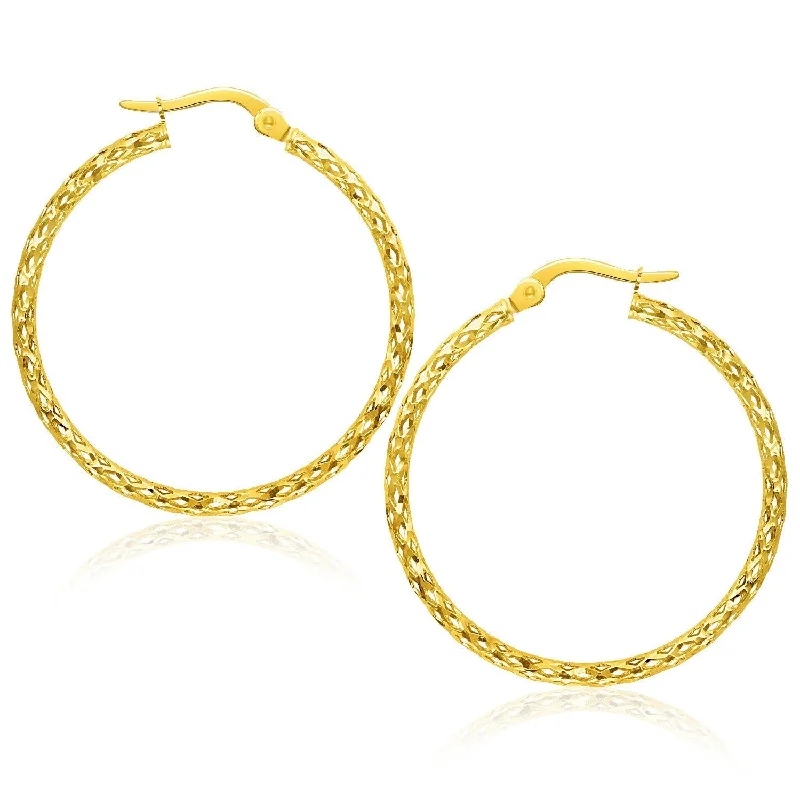 Waterproof Drop Earrings for Outdoor -LOVCIA Luxury 10K Yellow Gold Textured Tube Hoop Earrings with Snap Lock Closure