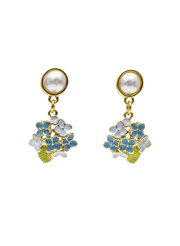 Drop Earrings for Christmas Party -Blue Flower Dangle With Pearls Stud Earrings LE022