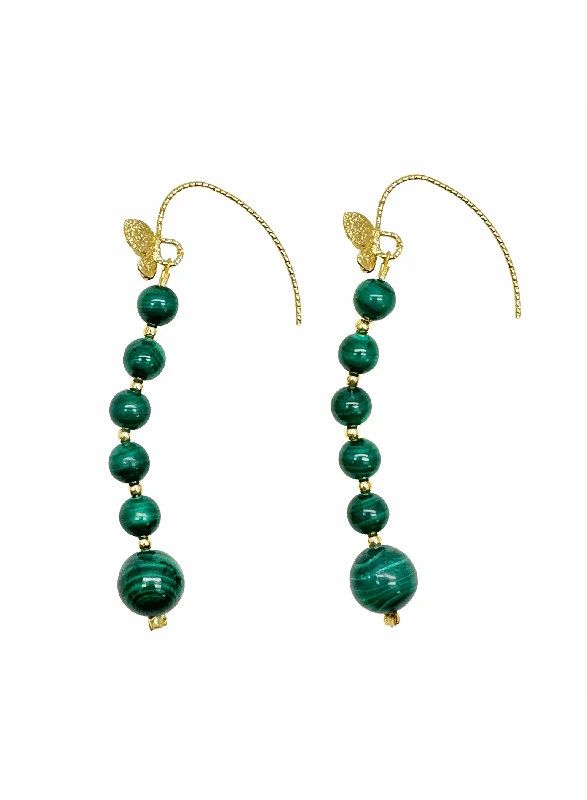 Drop Earrings with Hammered Finish -Malachite Drops with Butterfly Hook Earrings LE030