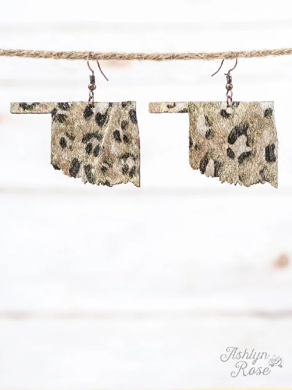 Gothic Drop Earrings with Dark Tone -Leopard Print Oklahoma with Gold Shimmer Earrings, Copper