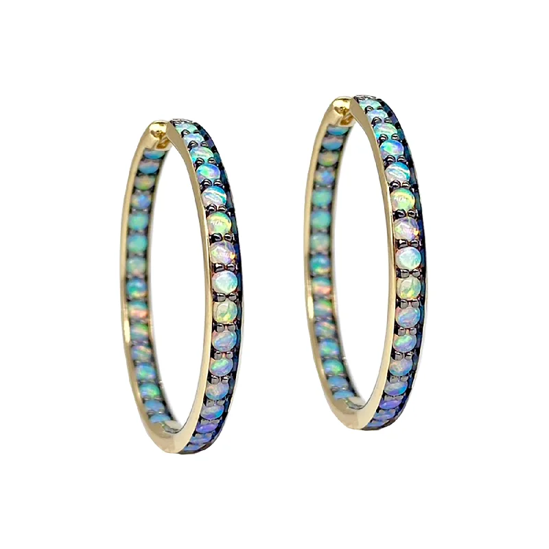 Crystal Drop Earrings for Sparkle -Limited Edition Cirque 1 Inch Inside Out Classic Hoop with Australian Opal