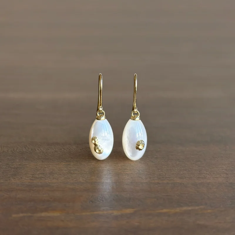 Drop Earrings with Knot Designs -Little Mother of Pearl Earrings with Gold Barnacles