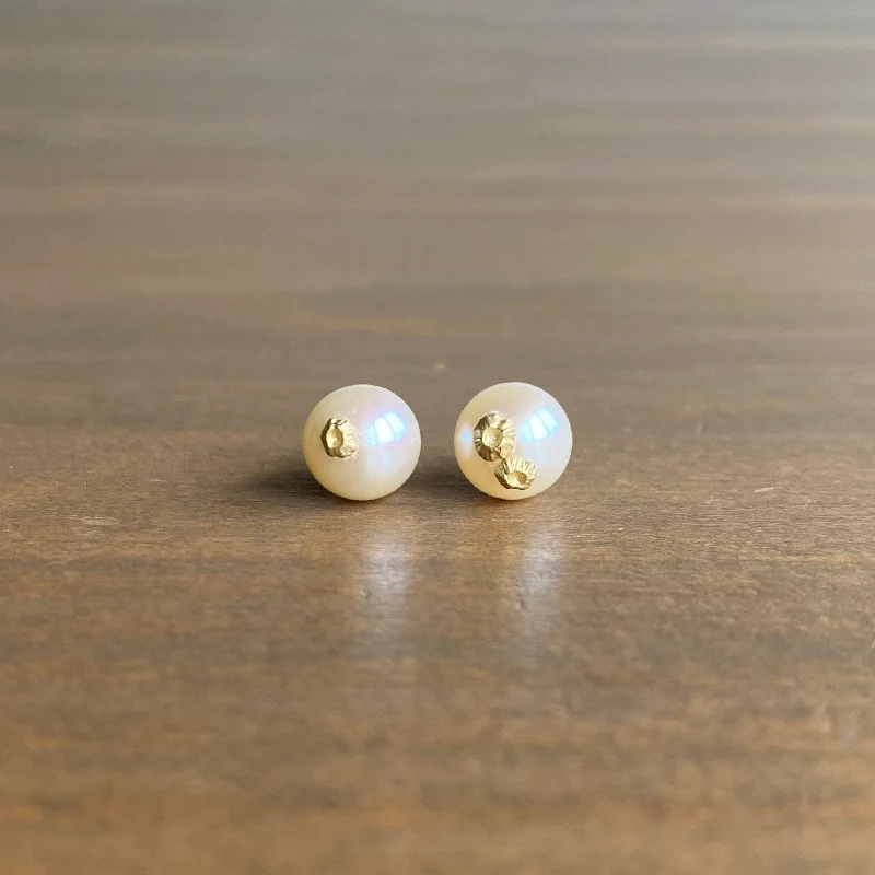 Adjustable Drop Earrings for Custom Fit -Little Pearl Studs with Gold Barnacles